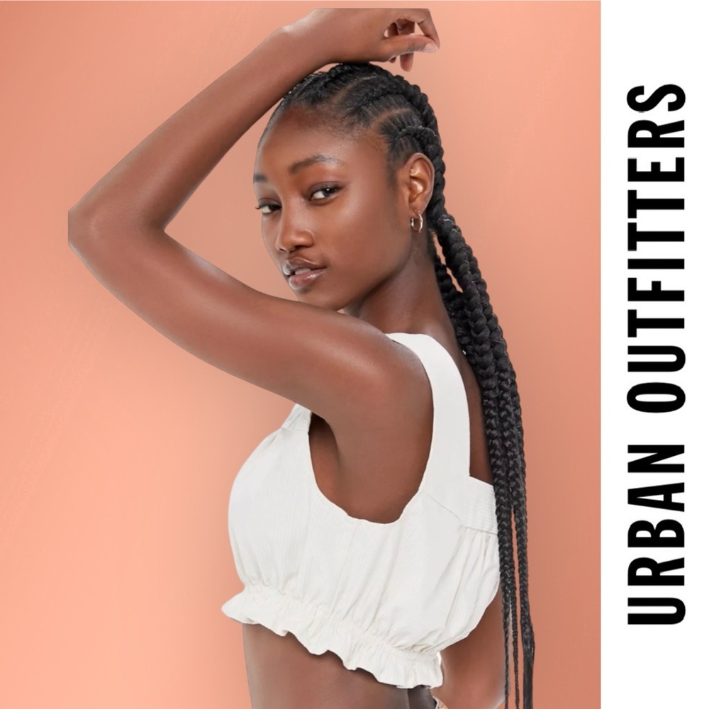 NWOT UO Urban Renewal Remnants
Striped Ruffle Hem Cropped‎ Top, Size S, MSRP $44